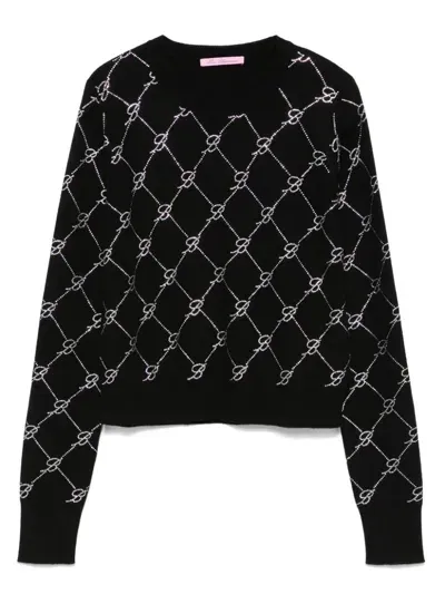 Miss Blumarine Kids' Crystal-embellished Logo Sweater In Black