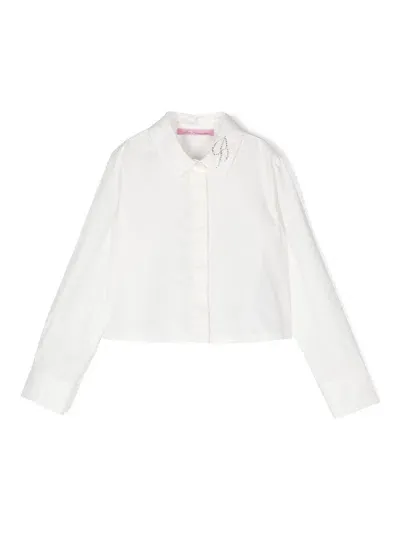 Miss Blumarine Kids' Rhinestone-logo Shirt In White