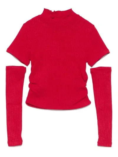 Miss Grant Kids' Detachable-gloves Top In Red