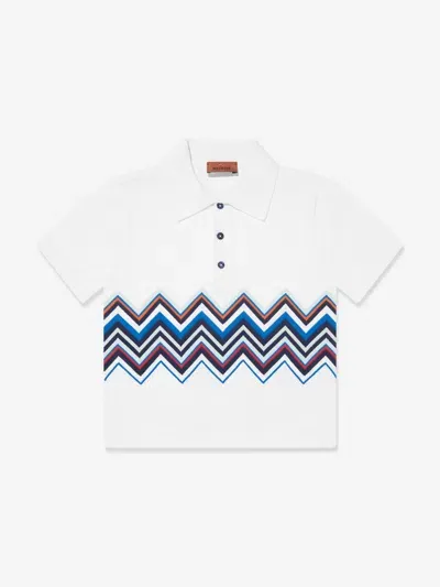 Missoni Kids' Zigzag Cotton Polo Shirt In White