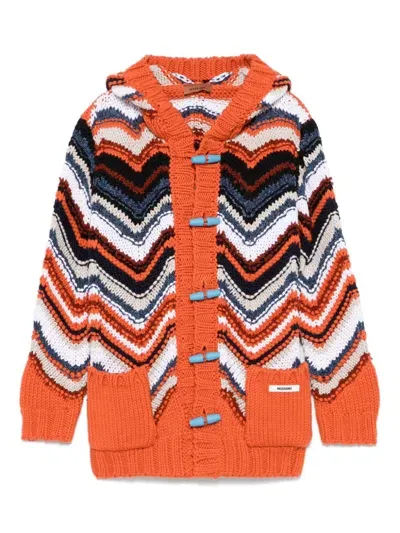 Missoni Kids' Chevron-knit Cardigan In Orange