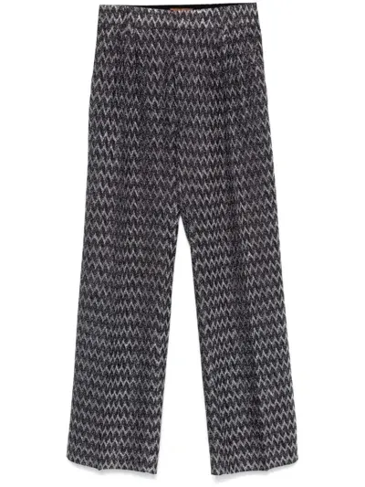 Missoni Chevron-knit Trousers In Black/silver