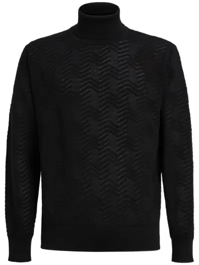 Missoni Chevron Roll-neck Jumper In Black