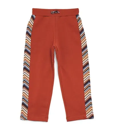 Missoni Kids' Cotton Zig-zag Trim Sweatpants In Brown