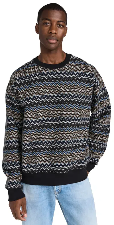 Missoni Crew Neck Sweatshirt Black Base/multi Blue Tones