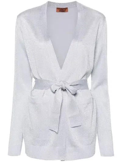 Missoni Metallic-threading Belted Cardigan In White