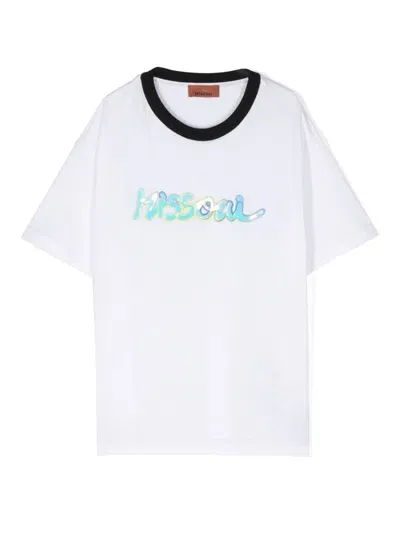 Missoni Kids' Logo-embroidered T-shirt In White