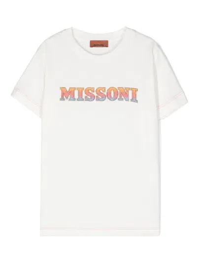 Missoni Kids' Logo Sequin Embellished T-shirt In White