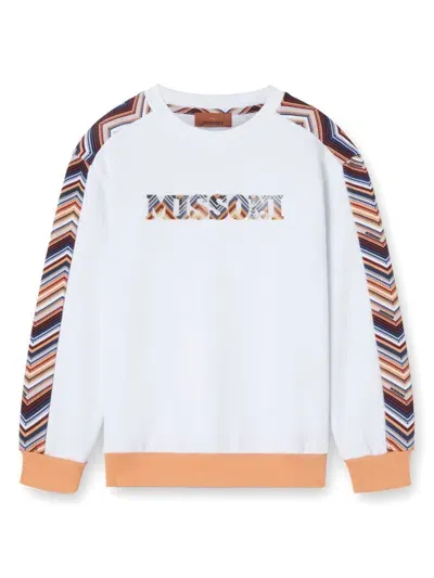 Missoni Kids' Logo Zip-zag Print Sweatshirt In White