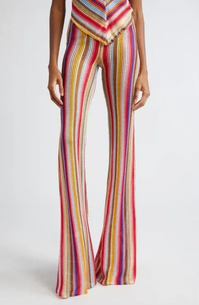 Missoni Stripe Knit Flare Leg Pants In Multicolor Red Stripes