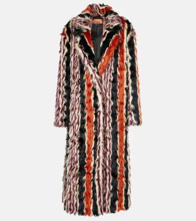 Missoni Striped Faux Fur Coat In Black