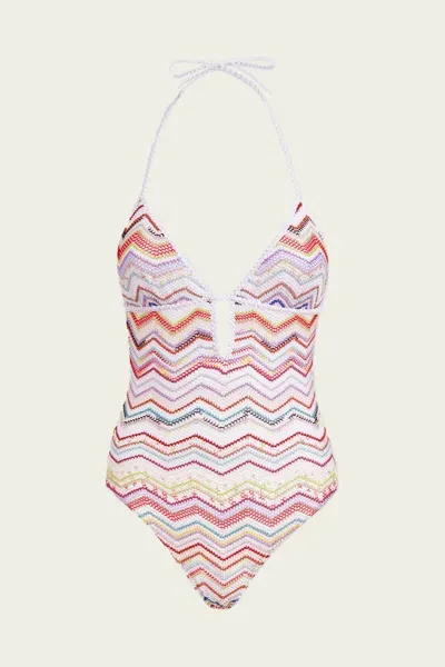 Missoni Zig-zag Crochet One-piece Swimsuit In Multi In Pink