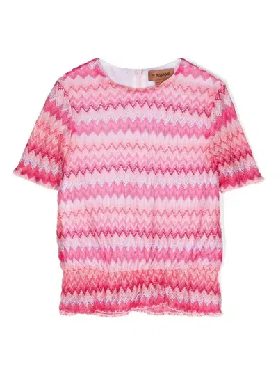 Missoni Kids' Zig-zag Knitted Top In Rosa/fucsia