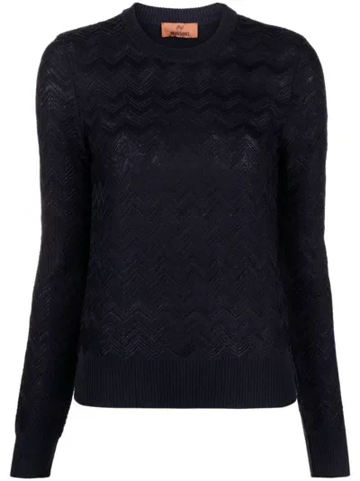 Missoni Zigzag Crochet-knit Jumper In Blue