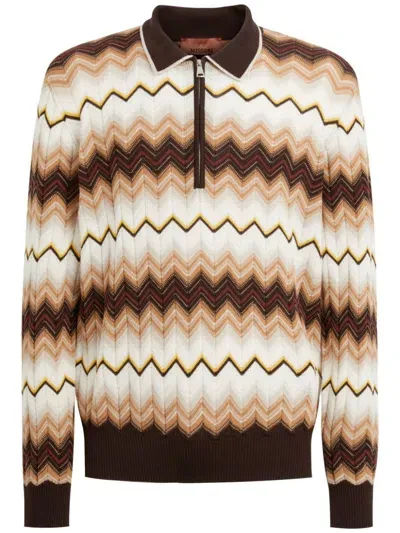 Missoni Zigzag Long-sleeve Polo Shirt In Smh