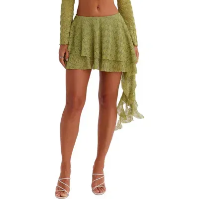 Mistress Rocks Layered Knit Miniskirt In Lime