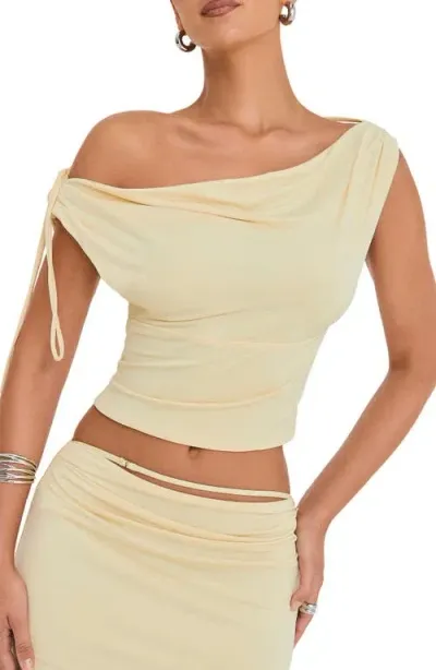 Mistress Rocks One-shoulder Crop Top In Creme Brulee