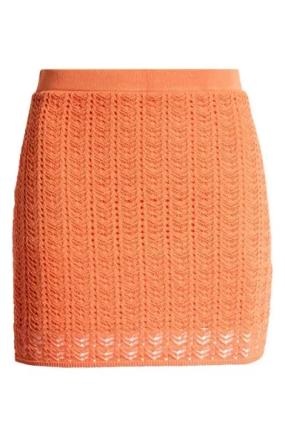 Mistress Rocks Pointelle Knit Miniskirt In Tangerine Dainty