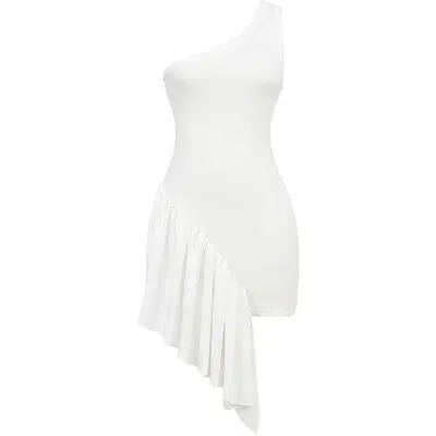 Mistress Rocks Ruffle Rib Body-con Minidress In White