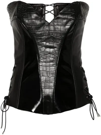 Mitiliane Couture Crocodile-embossed Trim Corset Top In Schwarz