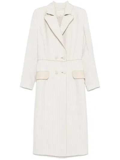 Mitiliane Couture Pinstriped Trench Coat In Neutrals