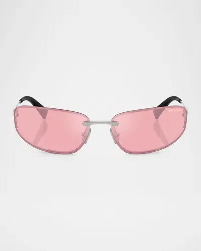 Miu Miu A50s Rimless Oval Metal Sunglasses In Pink