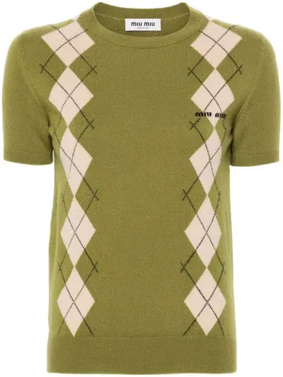 Miu Miu Argyle-intarsia Top In Felce