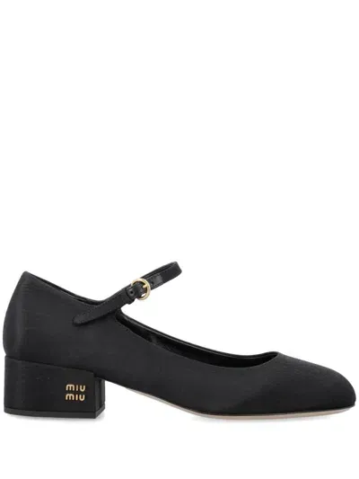 Miu Miu 35 Mid Heel Maryjane Pump Moire In Black