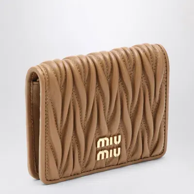 Miu Miu Caramel-coloured Matelassé Leather Small Wallet In Green