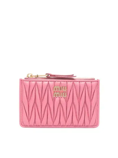 Miu Miu Matelasse Leather Wallet In Nude & Neutrals