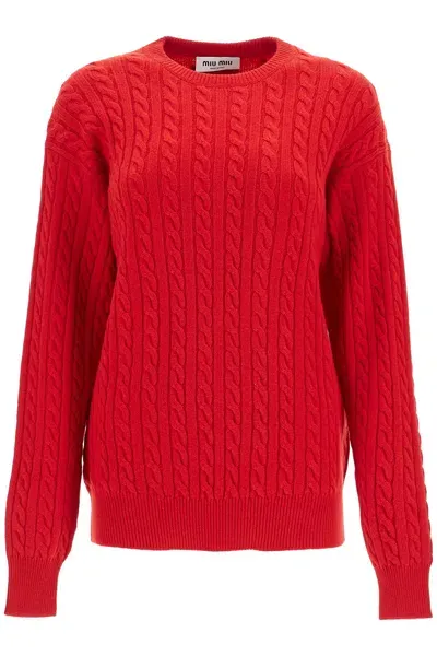 Miu Miu 'cashmere Cable Knit Pullover In Red