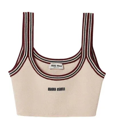 Miu Miu Stripe-trim Cashmere Cropped Top In Nude