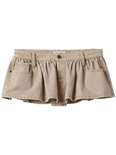 Miu Miu Low-rise Denim Miniskirt In Beige