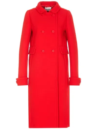 Miu Miu Double-breasted Midi Coat In Red