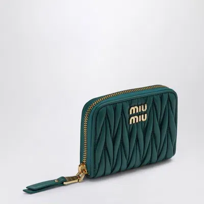 Miu Miu Lagoon-coloured Leather Zip-around Wallet In Green