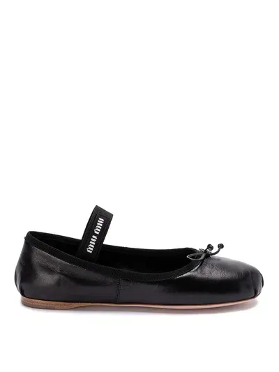 Miu Miu Leather Ballerinas In Black  