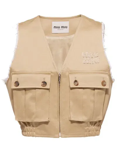 Miu Miu Blouson Cropped Chino Vest In Neutral