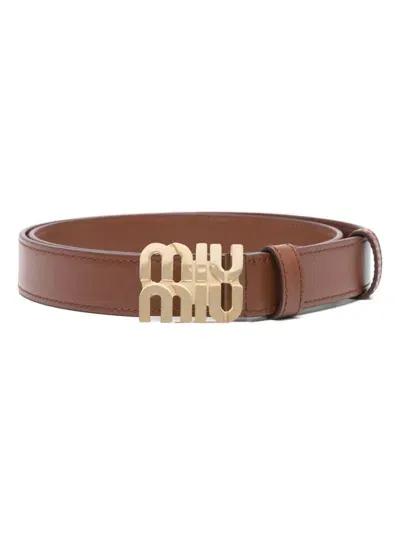 Miu Miu Logo-lettering Leather Belt In Brown