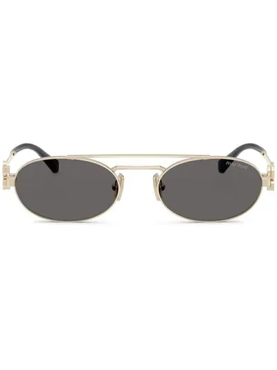 Miu Miu Logo-lettering Sunglasses In Gold