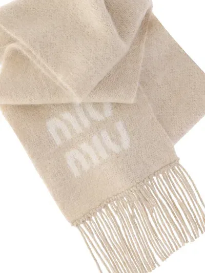 Miu Miu Logo Scarf In Beige