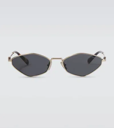 Miu Miu Logo Sunglasses In Gold