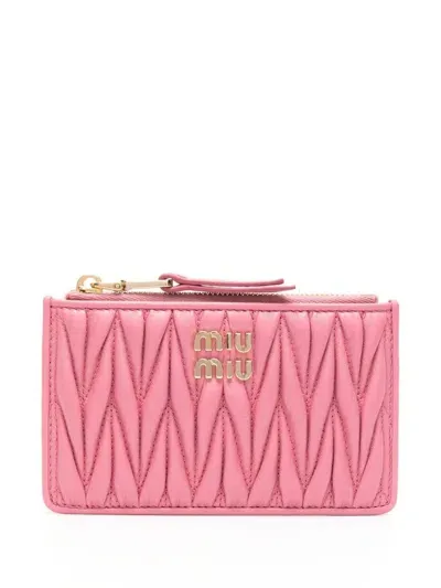 Miu Miu Matelassé Leather Wallet In Begonia