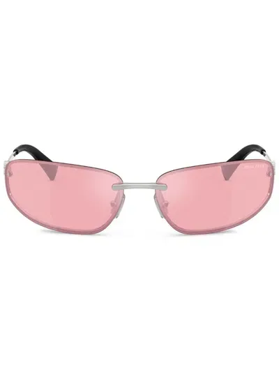 Miu Miu Oval-frame Sunglasses In 银色