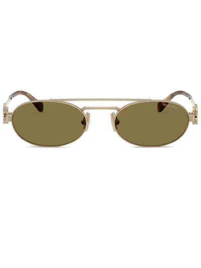 Miu Miu Oval-frame Sunglasses In Gold