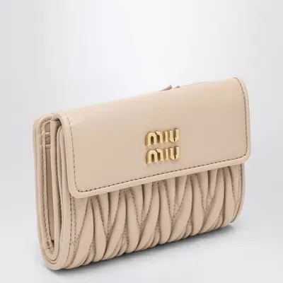 Miu Miu Powder Matelassé Leather Small Wallet In Neutral