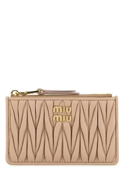 Miu Miu Powder Pink Nappa Leather Card Holder In Cipria