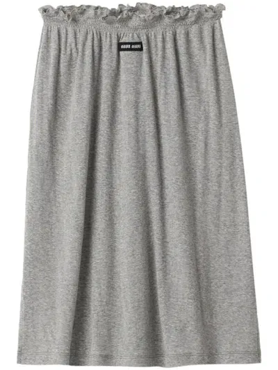 Miu Miu Ribbed Jersey Skirt In Grey