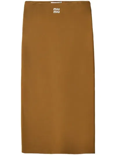 Miu Miu Rubberized-logo Midi Skirt In Green