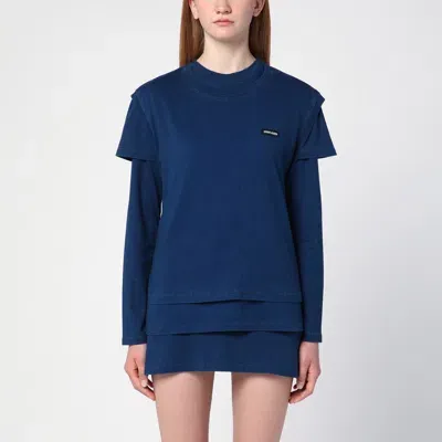 Miu Miu Logo-patch Cotton T-shirt Set (set Of Three) In Blue