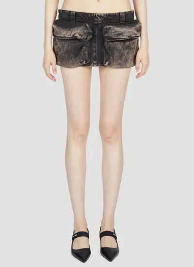 Miu Miu Washed Denim Mini Skirt In Black